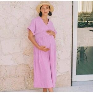 Hatch Carolina V-Neck Self-Tie Dress Maternity In‎ Pink, Size Medium / 2